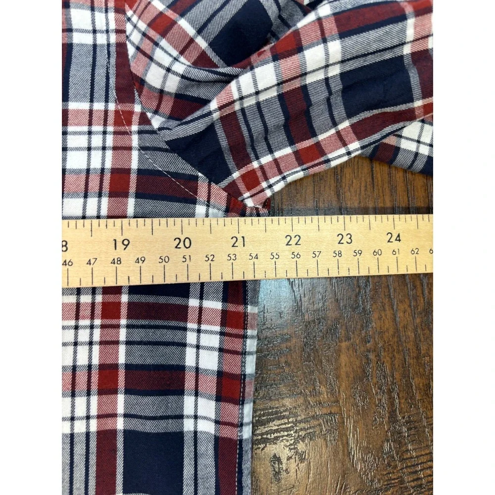 Banana Republic Button Down Shirt Medium Blue Red Plaid Untucked Fit Mens